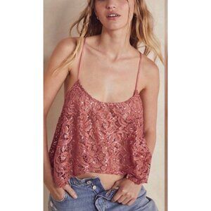 Intimately Free People Best Idea Cami Tank Sz S Rose Pink Sequin Knit Sheer Cami